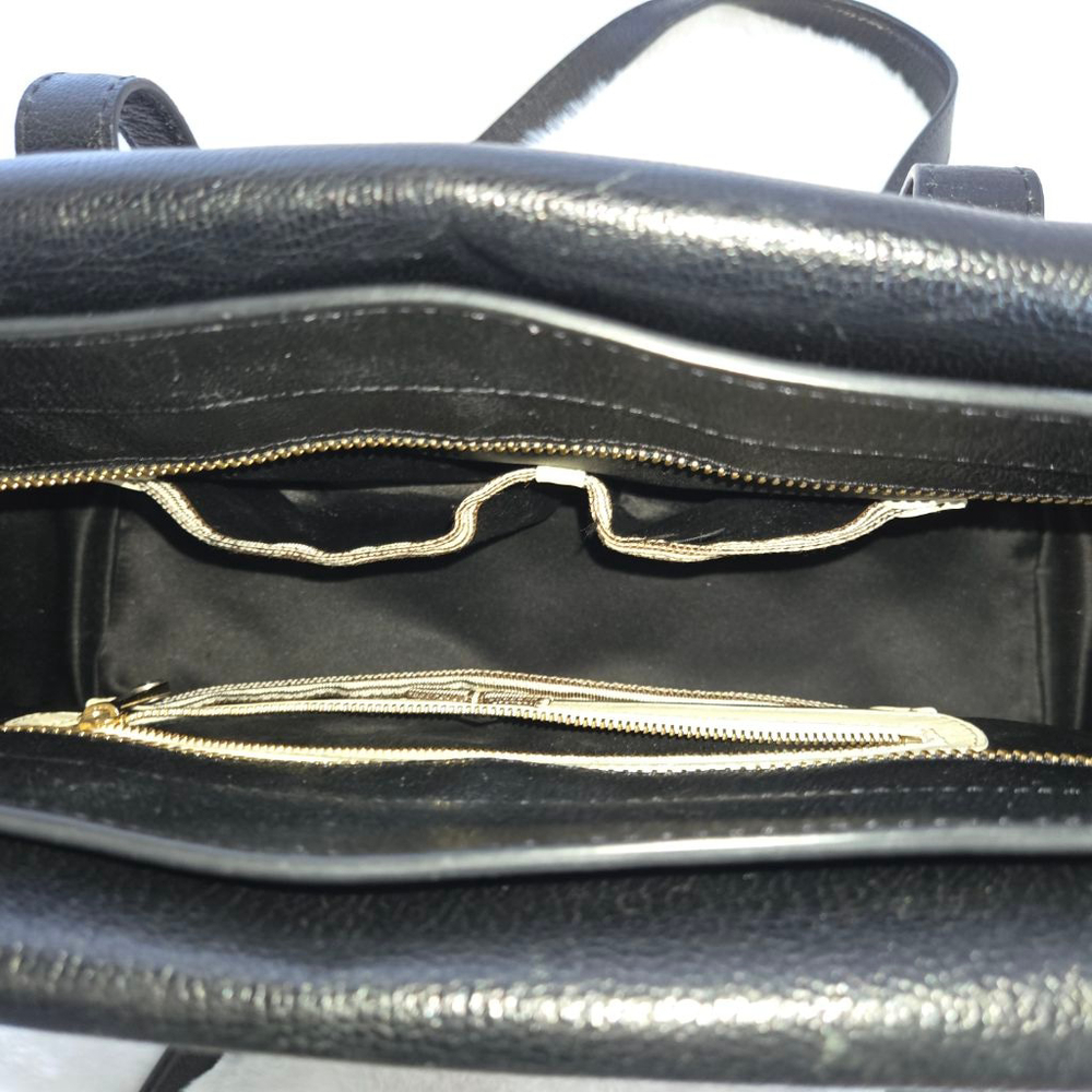 Henri Bendel Black Leather Handbag with Woven Detailing & Gold-toned hardware - Picture 6 of 15